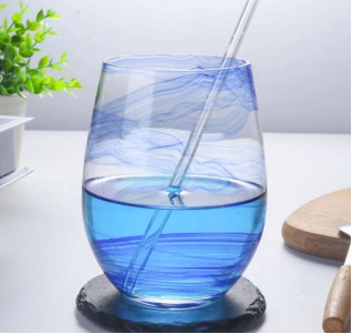 Glass Cup with Blue Print(6pieces)