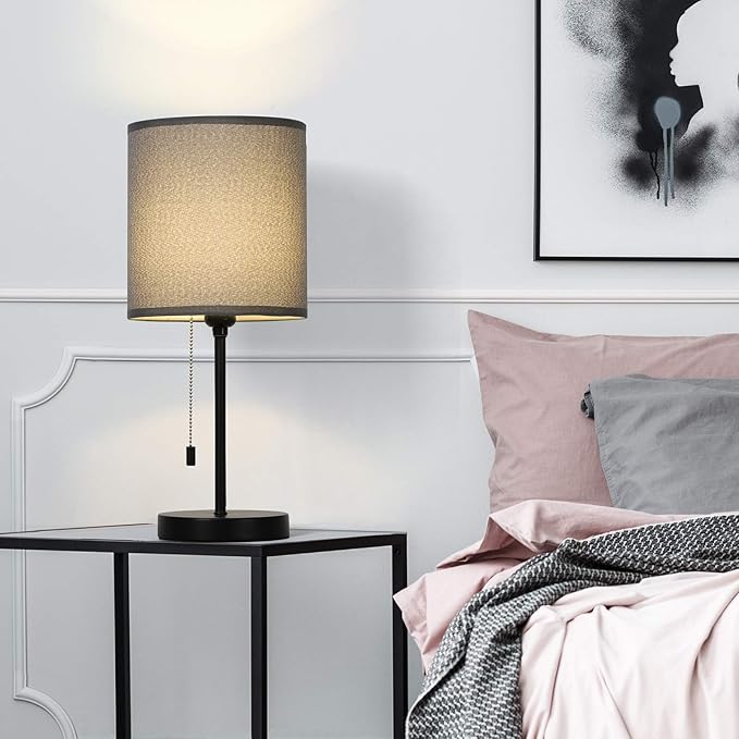 Grey Metal Table Lamps with Linen Shades
