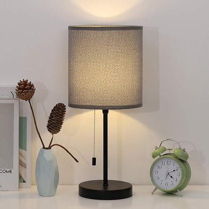 Grey Metal Table Lamps with Linen Shades