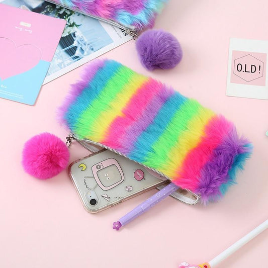 Fur cosmetic bag