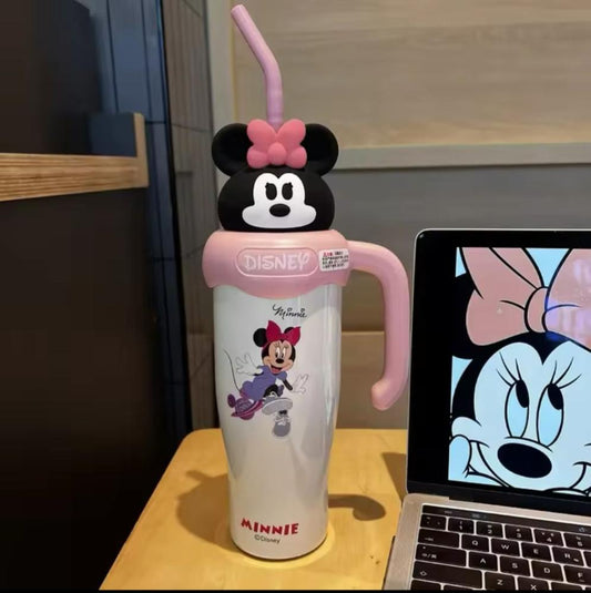 Pink Bow Mouse Stainless Steel Bottle with Straw