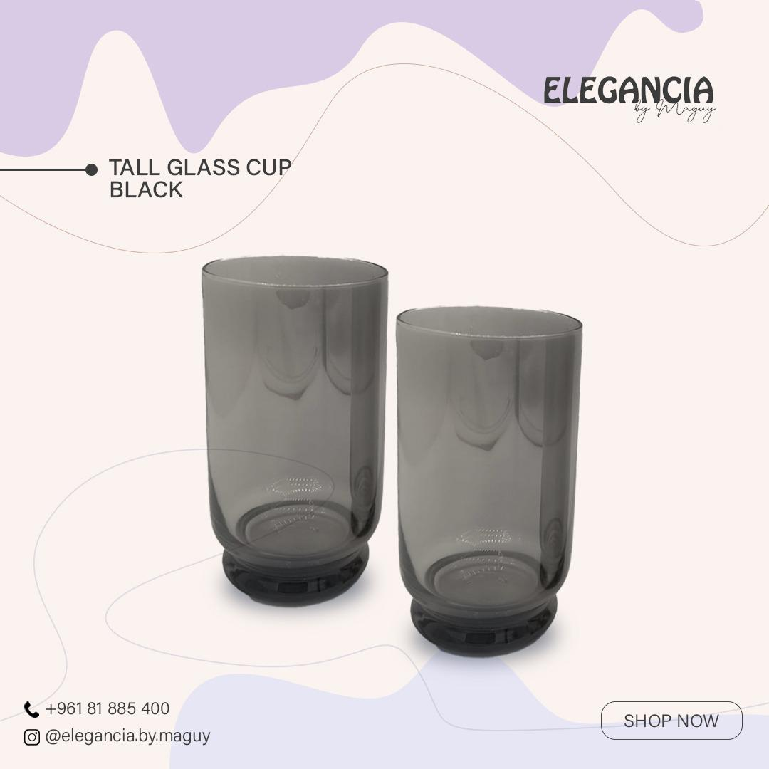 Tall Black Glass Cup(6pieces)