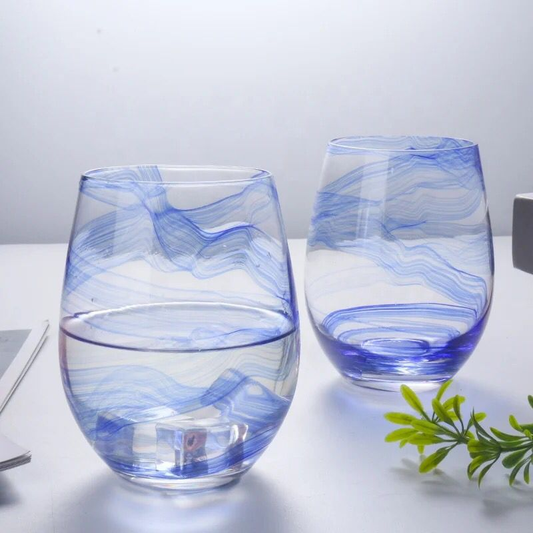 Glass Cup with Blue Print(6pieces)