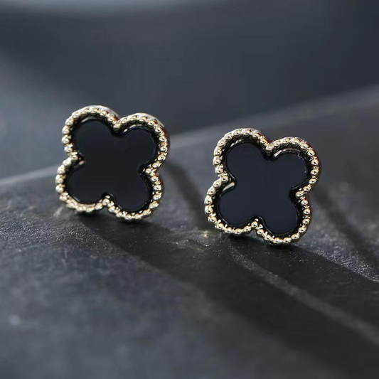 Black & Gold Clover Flower Earrings