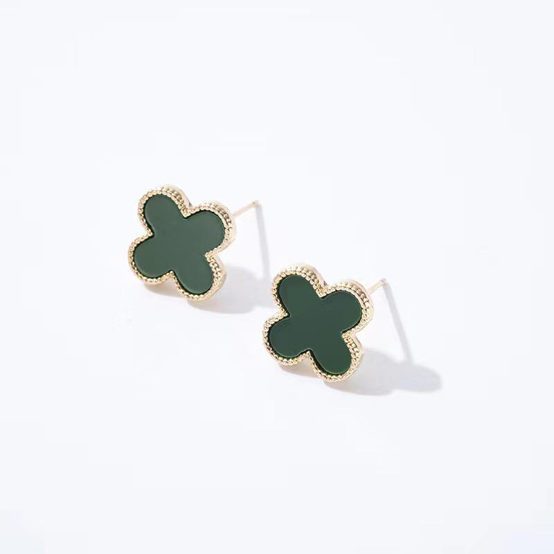 Gold & Green Clover Flower Earrings