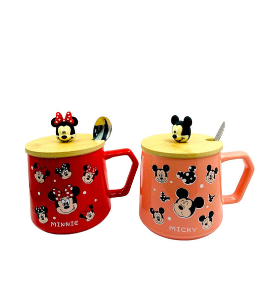 Cartoon Mouse Duo Mugs with Wood Lid & Teaspoon