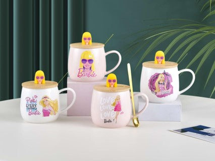 Doll-Themed Mug with Wooden Lid & Teaspoon